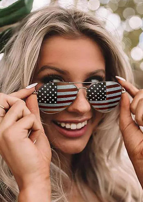 

American Flag Star Striped Aviator Sunglasses, Multicolor, SCM001827