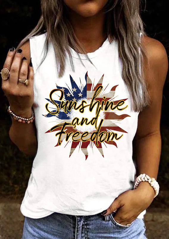 

Sunshine And Freedom American Flag Floral Tank - White, 535554