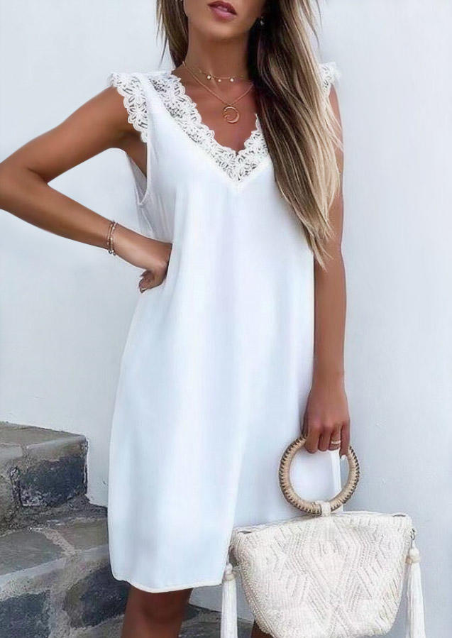 

Lace Splicing Open Back Mini Dress - White, 536318