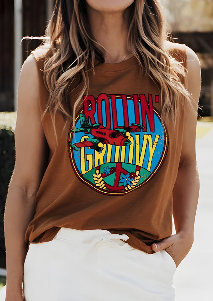 Rollin' Groovy Graphic Tank - Brown