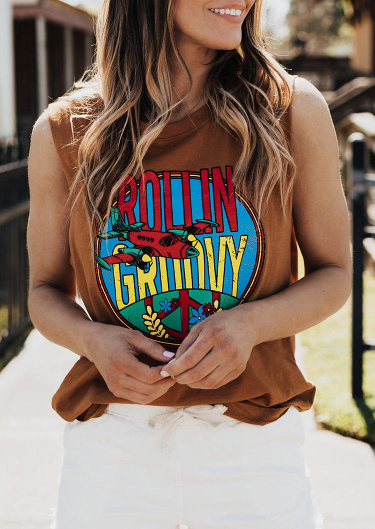 

Rollin' Groovy Graphic Tank - Brown, SCM001565