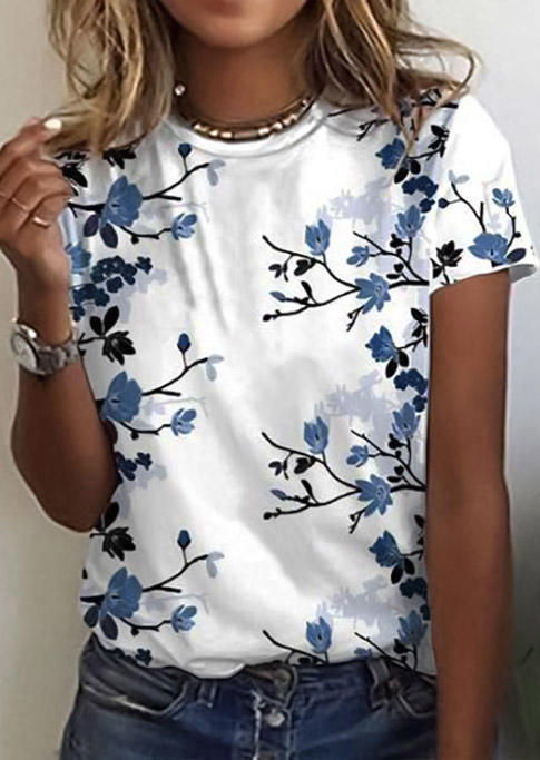 

Floral O-Neck Short Sleeve Blouse, Multicolor, SCM001663