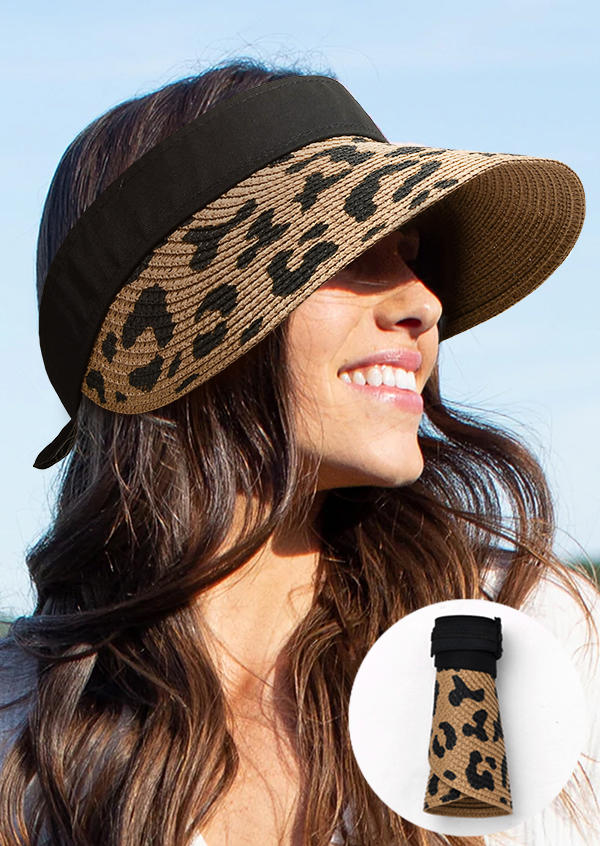 

Leopard Hollow Out Ruffled Sun Visor Rolled Up Hat, Brown, SCM001746