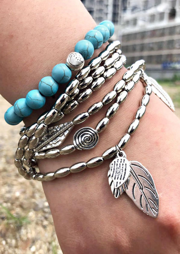 

2Pcs Bohemian Turquoise Leaf Beading Bracelet, Multicolor, SCM001870