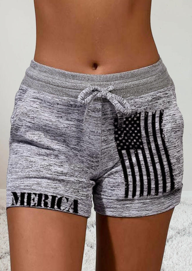 

American Flag Pocket Drawstring Shorts, Gray, SCM001901