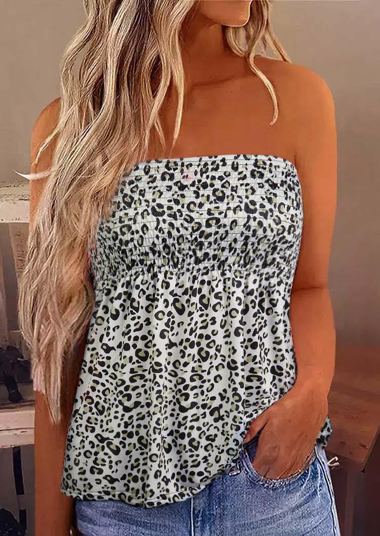 

Leopard Smocked Strapless Bandeau Tank, SCM001913