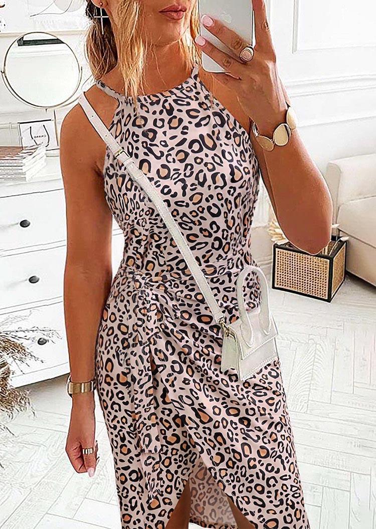 

Leopard Tie Spaghetti Strap Midi Dress, 536064