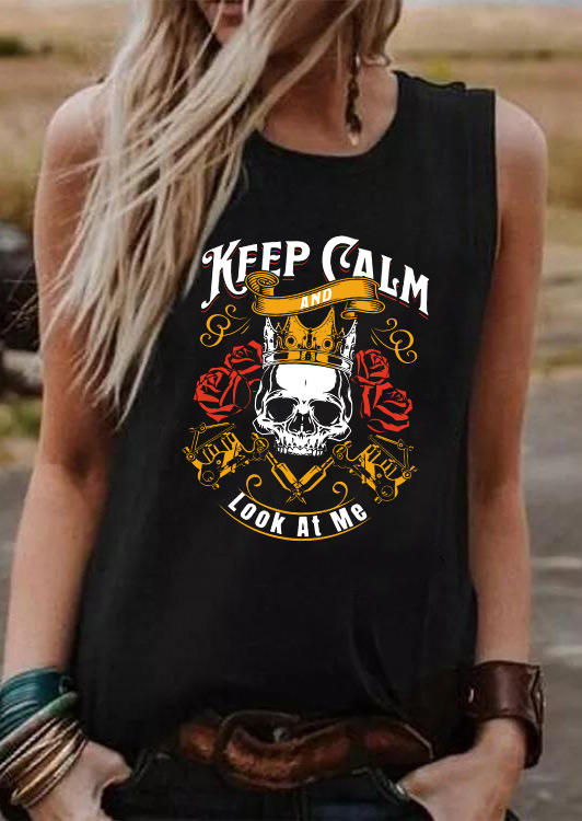 

Skull Rose Keep Calm And Look At Me Tank - Black, 536211