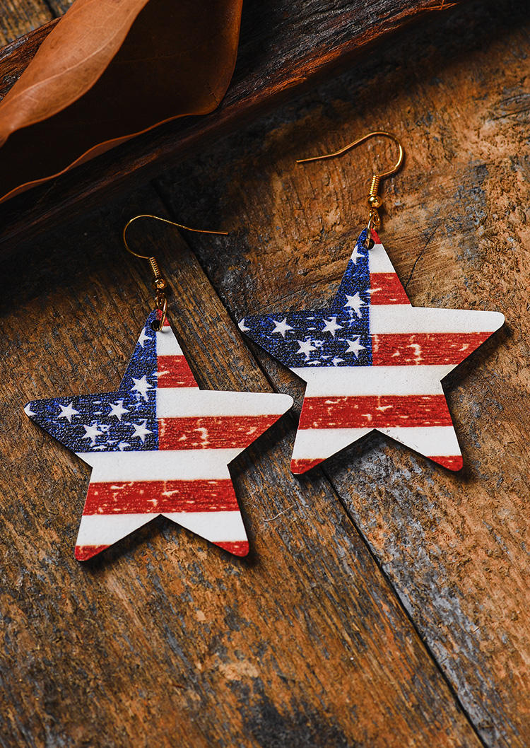 

American Flag Star Hook Earrings, Multicolor, SCM001681