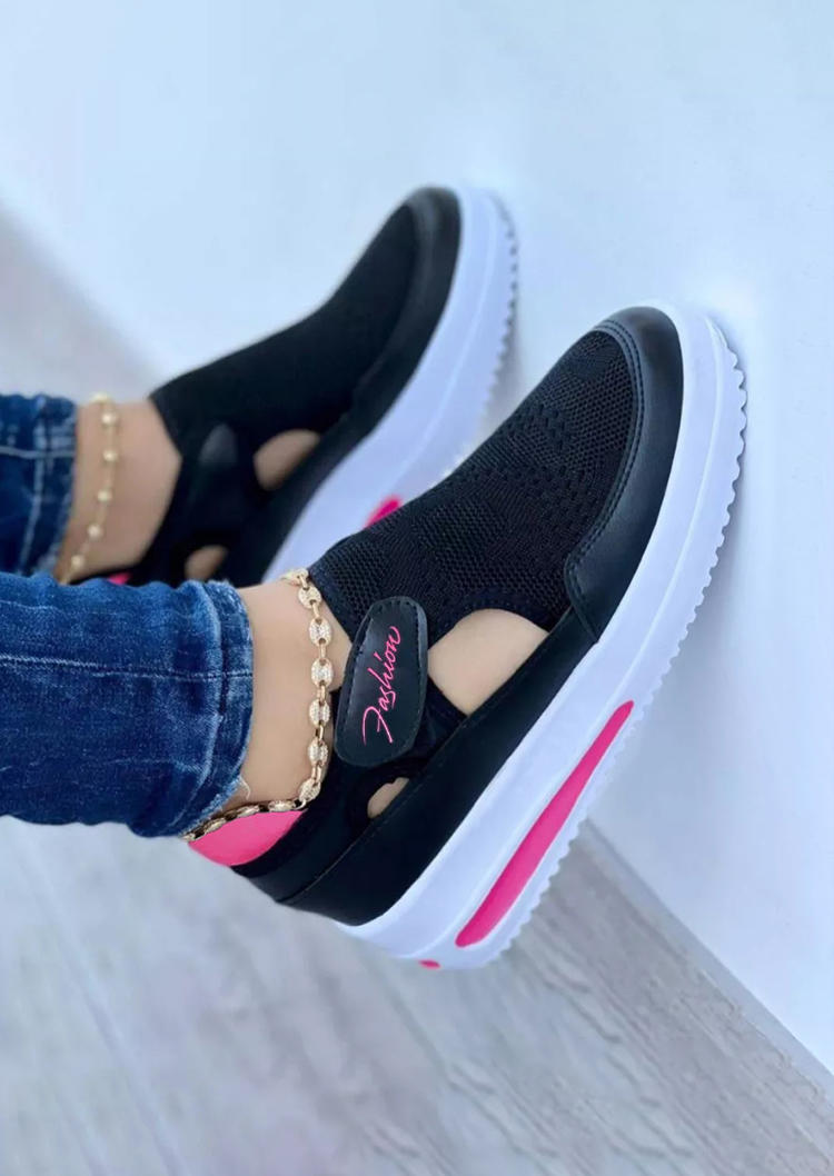 

Breathable Hollow Out Velcro Sneakers - Black, SCM001686