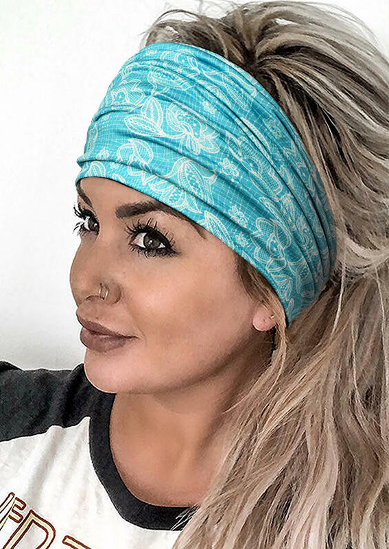 

Floral Yoga Wide Headband, Cyan, SCM001814