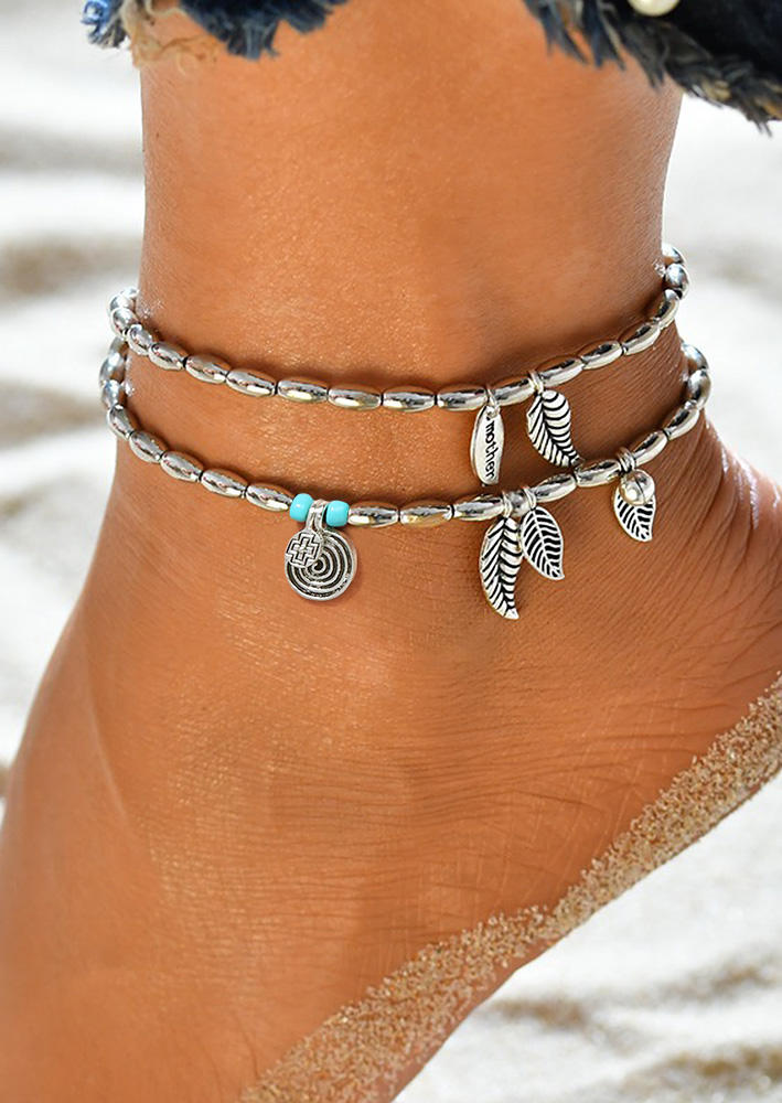 

Double-Layered Mother Cross Leaf Alloy Anklet, Silver, SCM001820