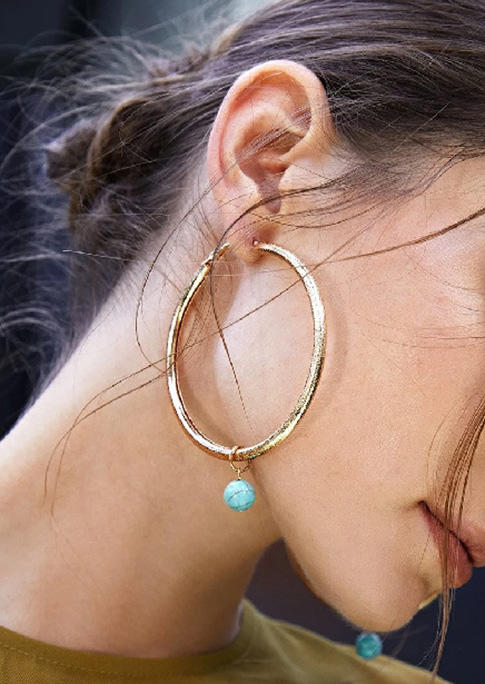 

Simple Large Circle Turquoise Earrings, Gold, SCM001865