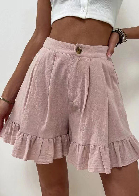 

Ruffled Button Pocket High Waist Shorts - Pink, SCM001923