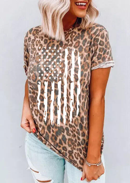 

American Flag Leopard T-Shirt Tee, SCM002006