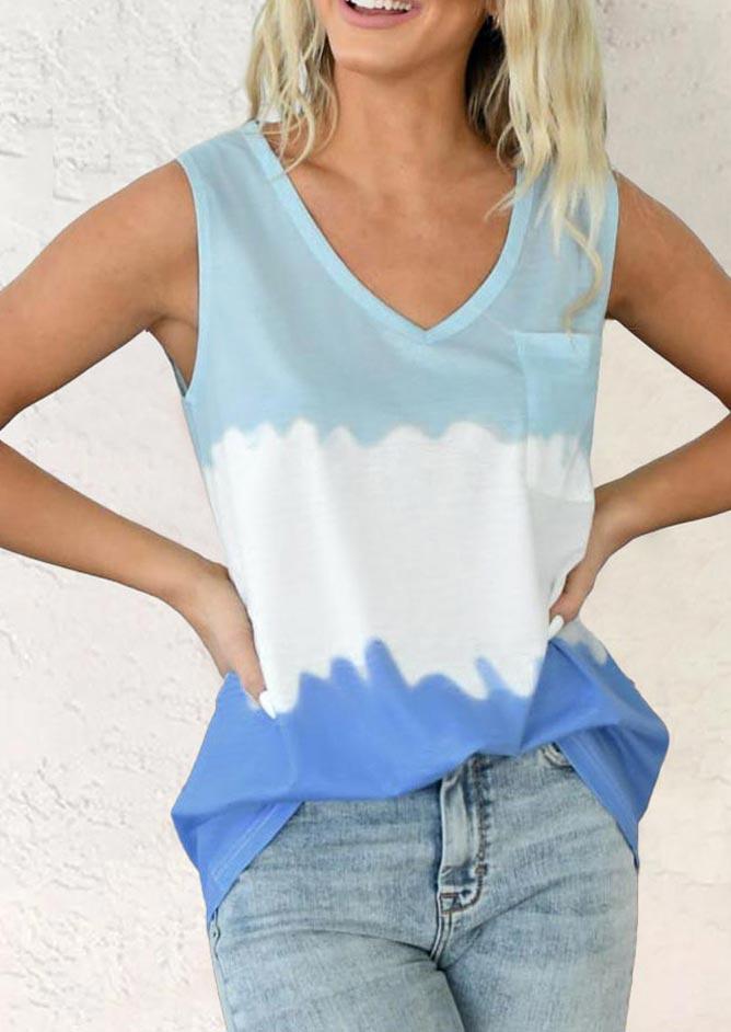 

Tie Dye Pocket V-Neck Casual Tank, Multicolor, SCM002026