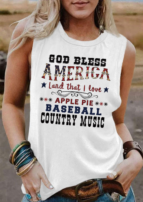 

God Bless America Land That I Love Apple Pie Baseball Country Music Tank - White, 536282