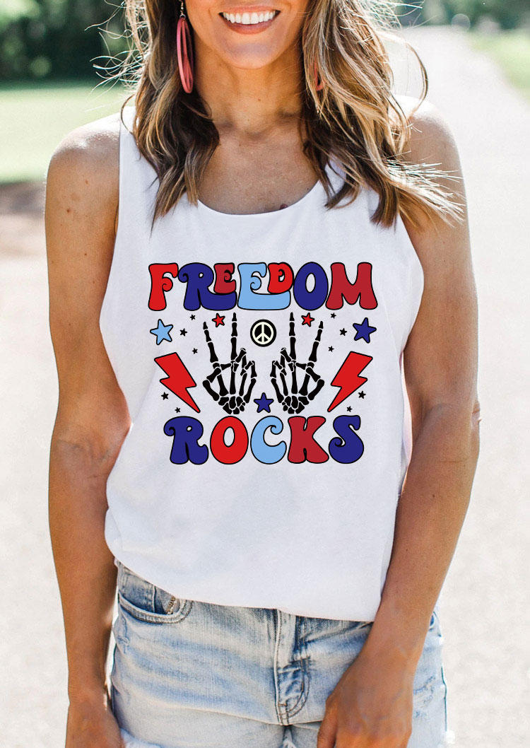 Freedom Rocks Lightning Star Skeleton Hand Racerback Tank - White