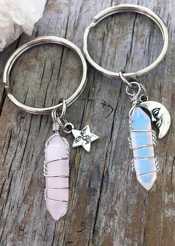 

2Pcs Moon Star Glass Alloy Keychain, Multicolor, SCM001750