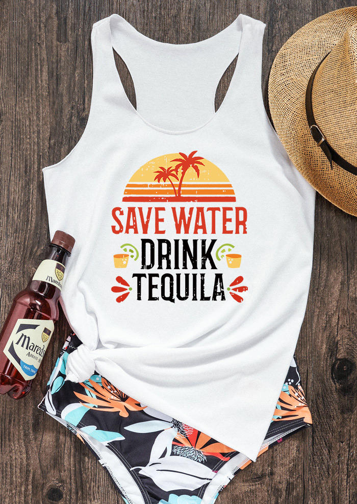 

Save Water Drink Tequila Coconut Tree Racerback Tank - White, 536397