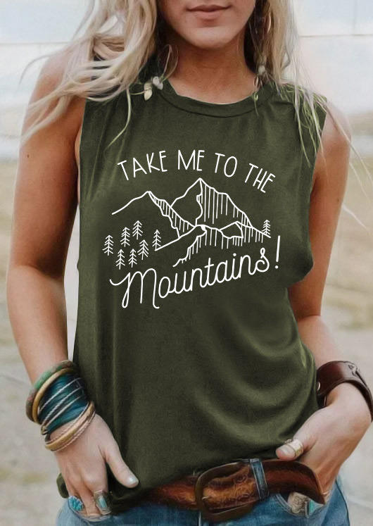 

Take Me To The Mountains O-Neck Tank - Army Green, 536415