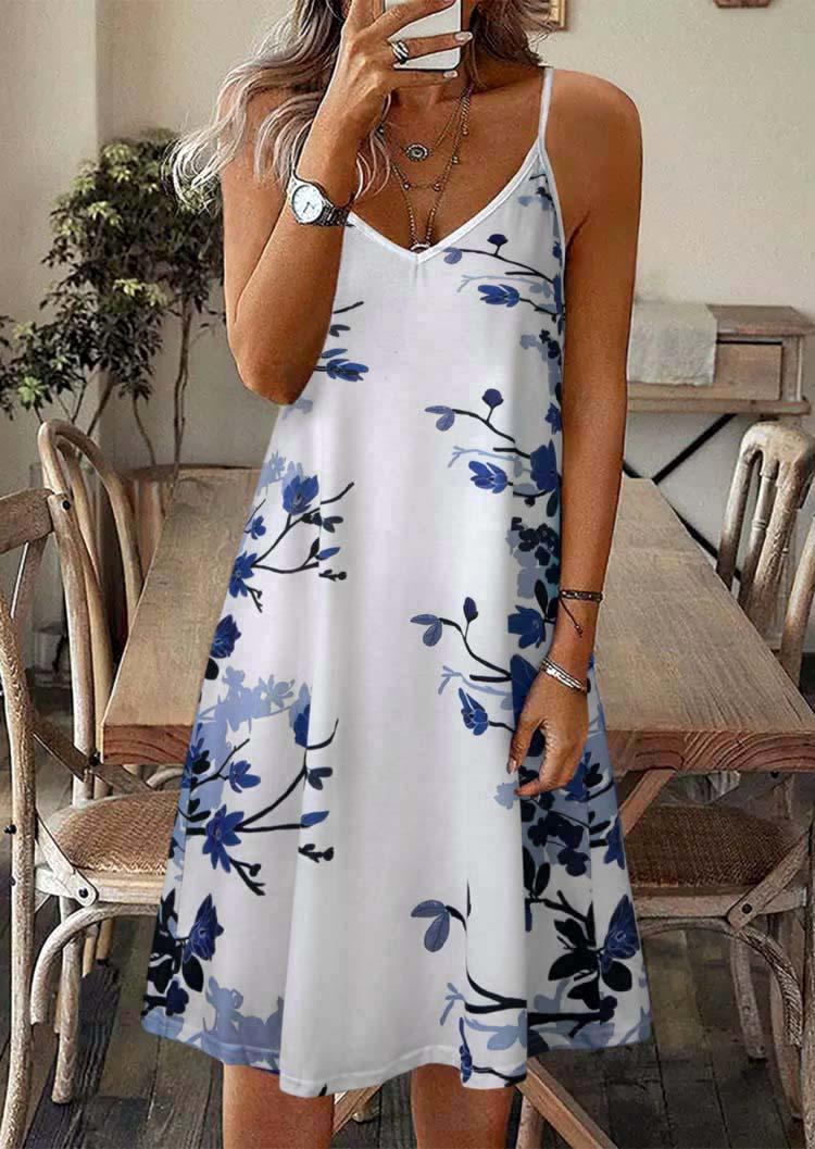 

Floral Spaghetti Strap Mini Dress - White, 536581