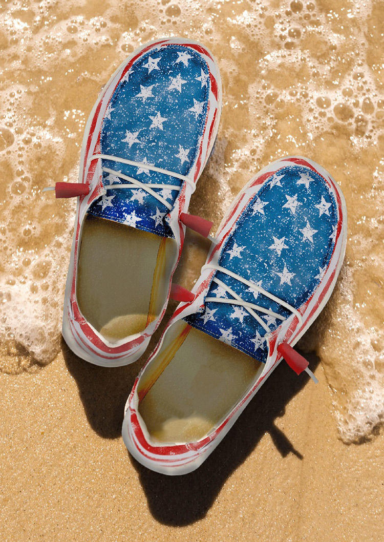

American Flag Lace Up Sneakers - Light Blue, SCM000495