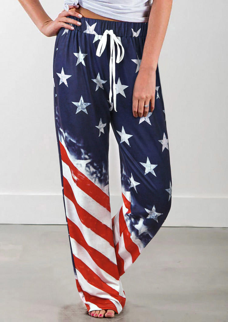 

American Flag Star Wide Leg Pants, Multicolor, SCM001853