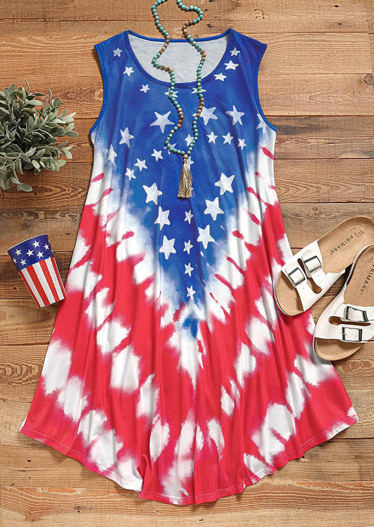 American Flag O-Neck Sleeveless Mini Dress