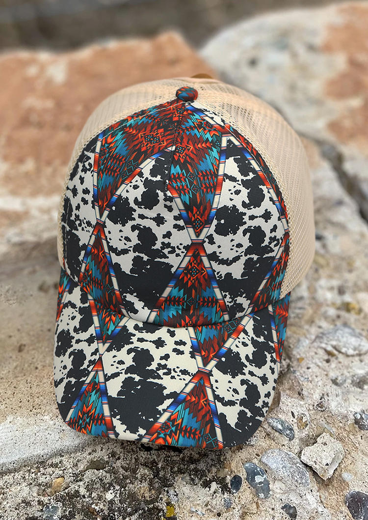 

Cow Geometric Mesh Splicing Criss-Cross Baseball Cap, Multicolor, SCM002188