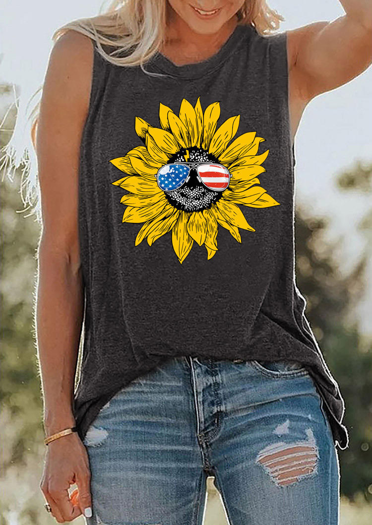 

Sunflower American Flag Glasses Hippie Tank - Dark Grey, Gray, 536336