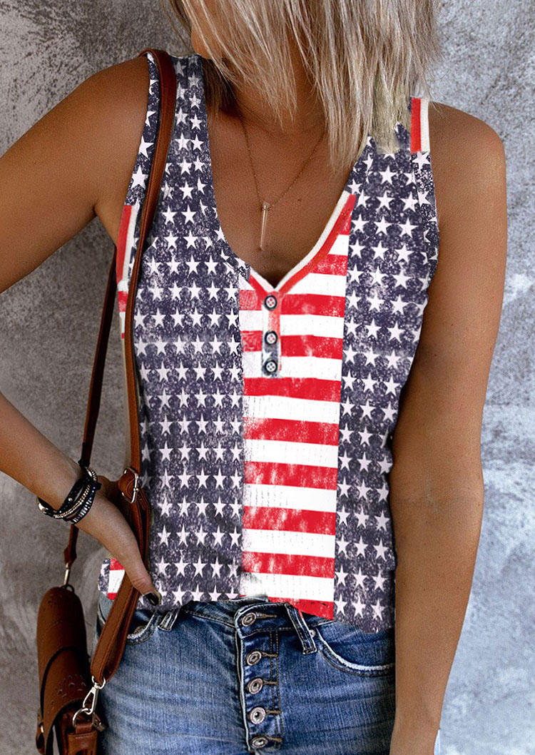 

American Flag Button Casual Tank - Blue, SCM001710