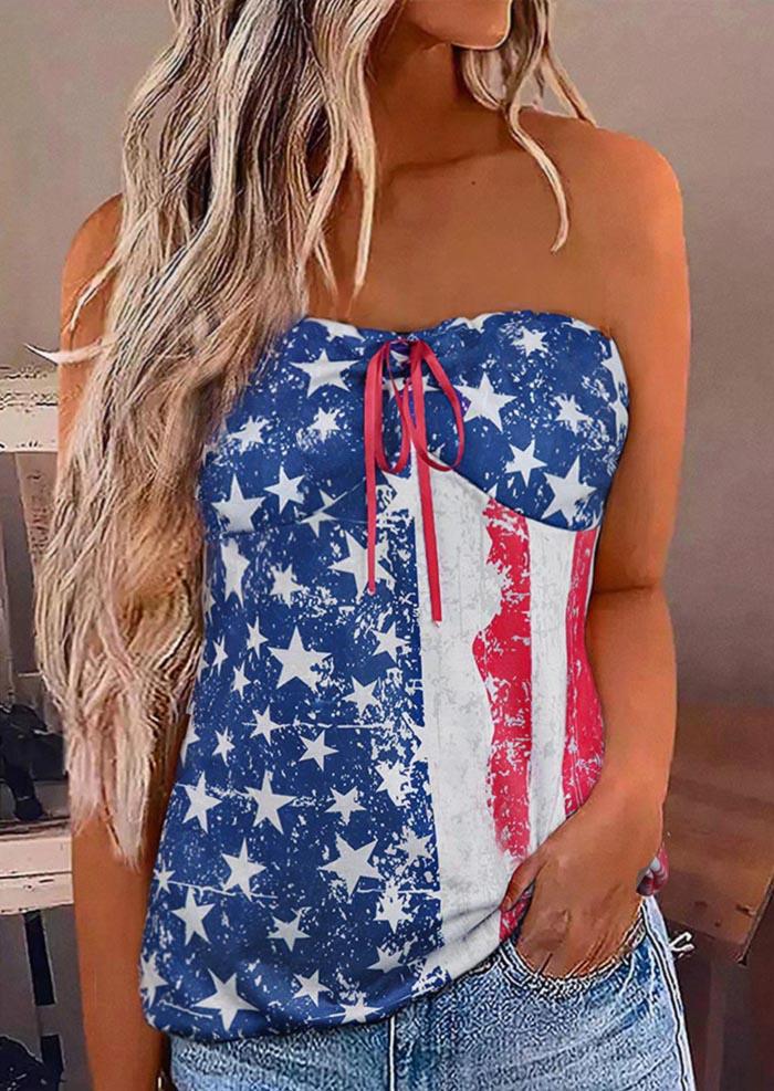 

American Flag Bowknot Strapless Bandeau Tank, Multicolor, SCM001789