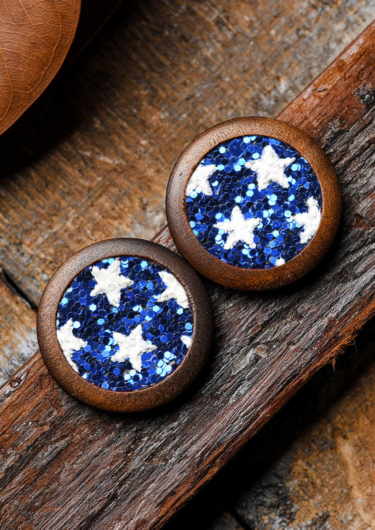 

Sequined Star Round Wooden Stud Earrings, Blue, SCM001869