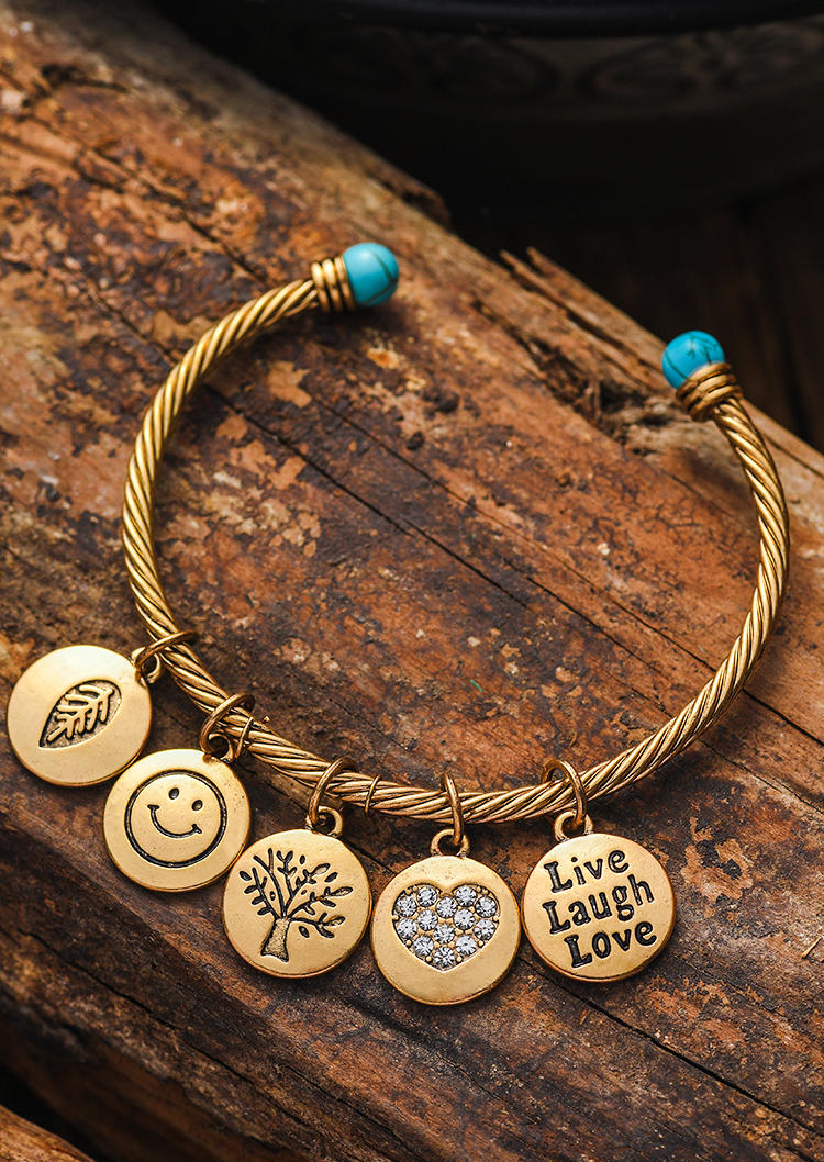 

Tree Leaf Live Laugh Love Turquoise Bracelet, Gold, SCM002001