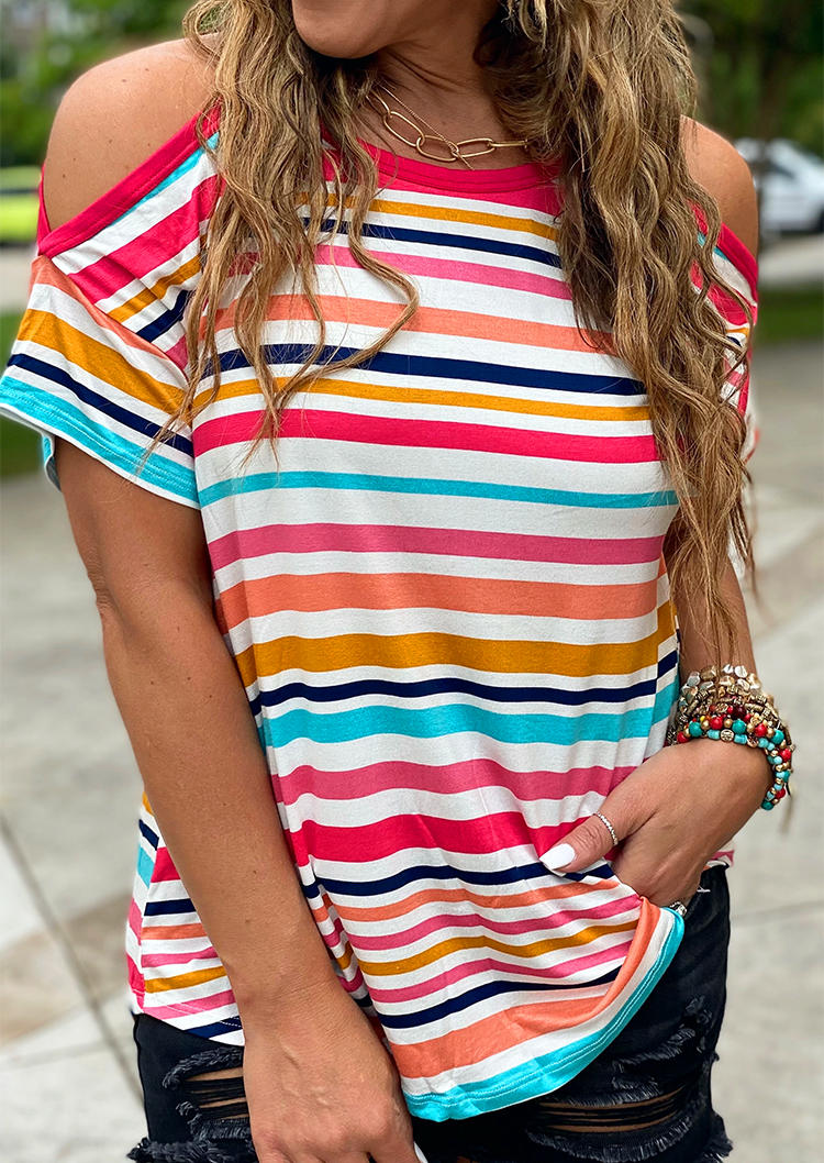 

Colorful Striped Cold Shoulder Blouse, Multicolor, SCM002099