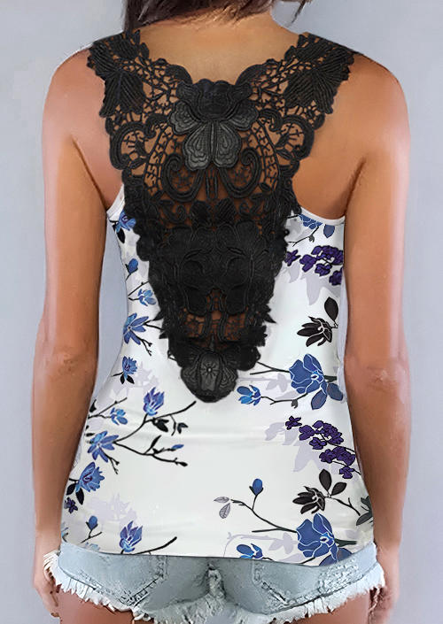 

Floral Lace Splicing Casual Tank, Multicolor, SCM002118