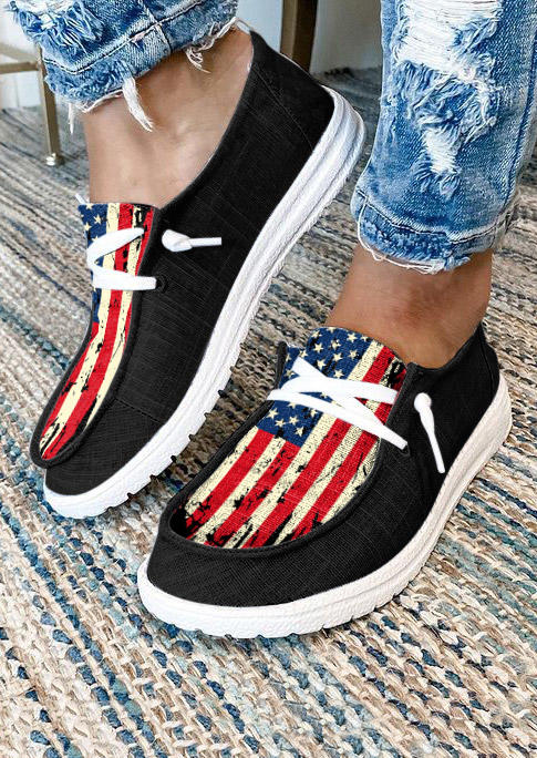 

American Flag Lace Up Sneakers - Black, 533829