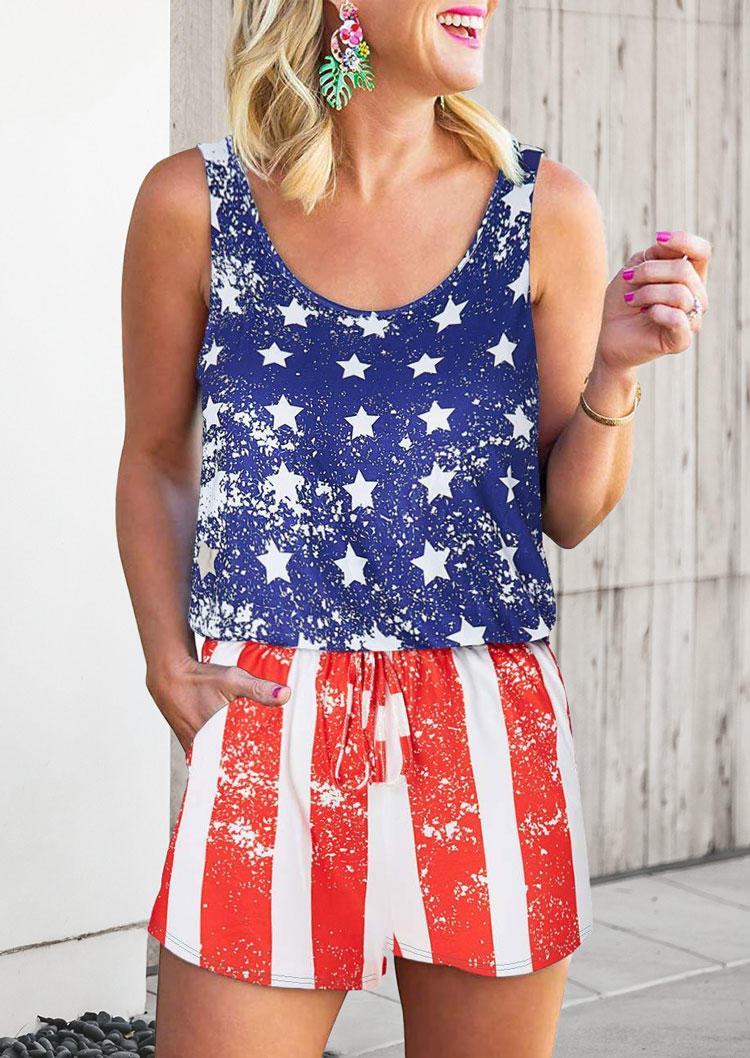 

American Flag Pocket Sleeveless Romper - Blue, 536383