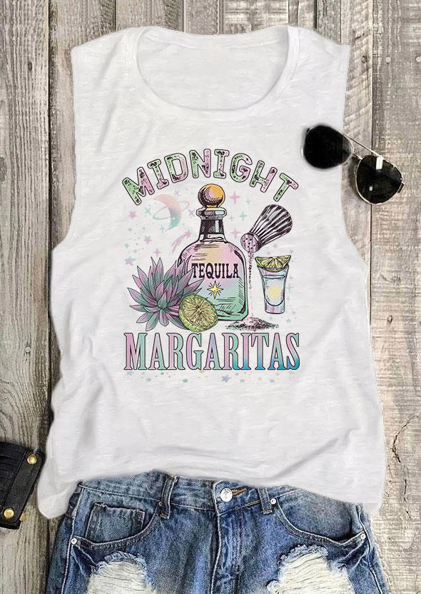 Midnight Margaritas O-Neck Casual Tank - White