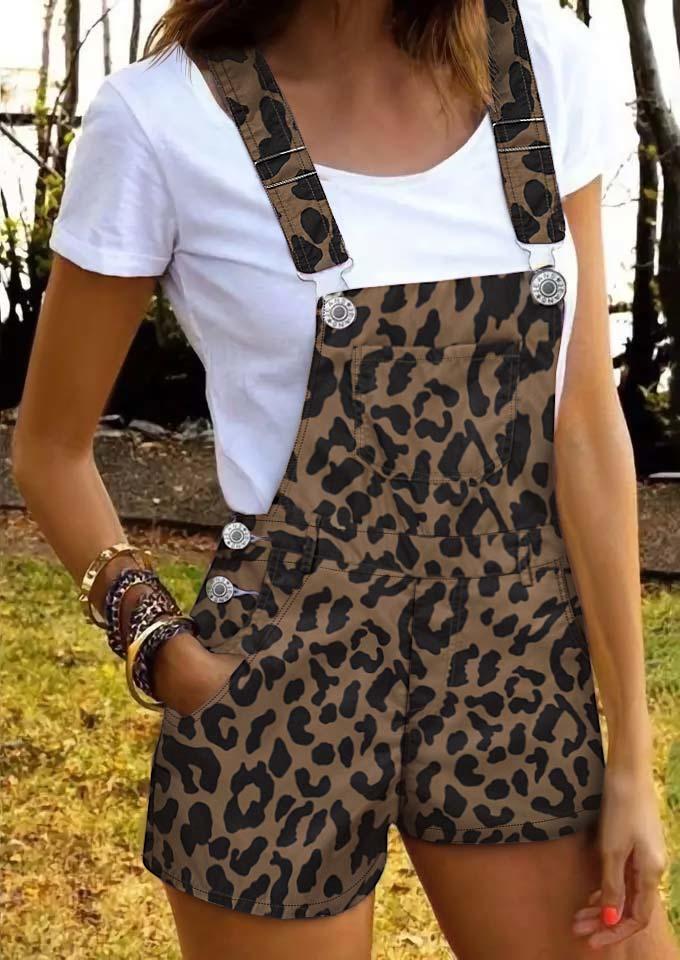

Leopard Pocket Button Overall Romper, Multicolor, SCM001604