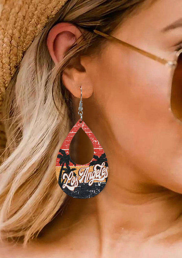 

Los Angeles Coconut Tree Hollow Out Water Drop Earrings, Multicolor, SCM001997