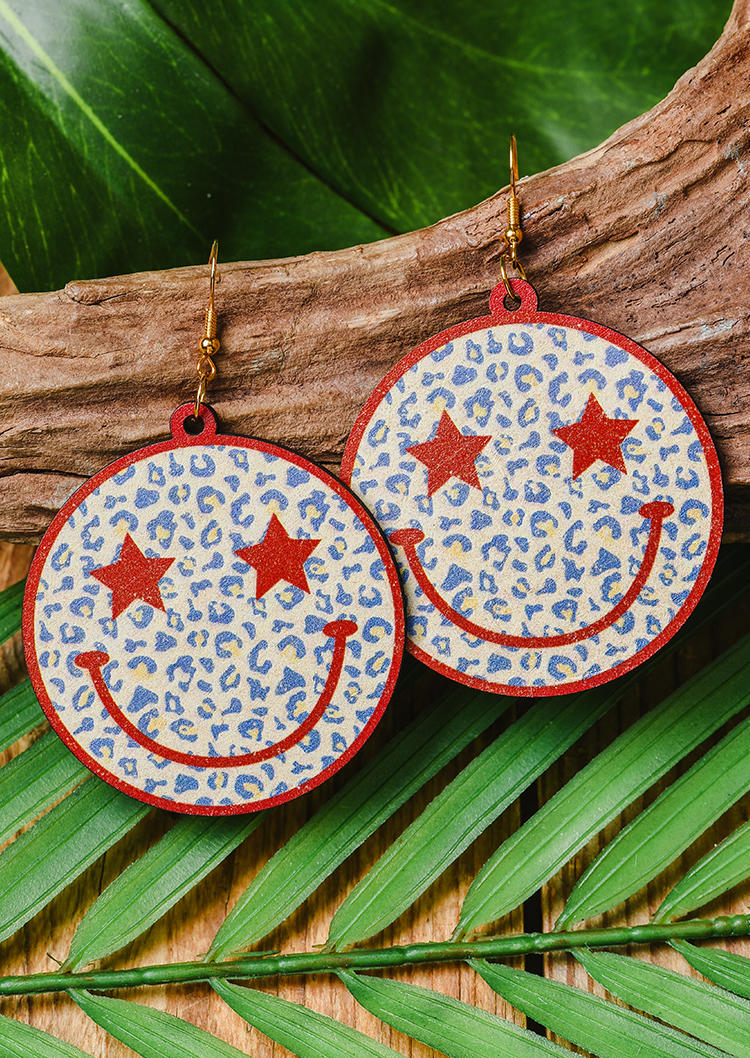 

Leopard Star Smiley Wooden Hook Earrings, Multicolor, SCM002019