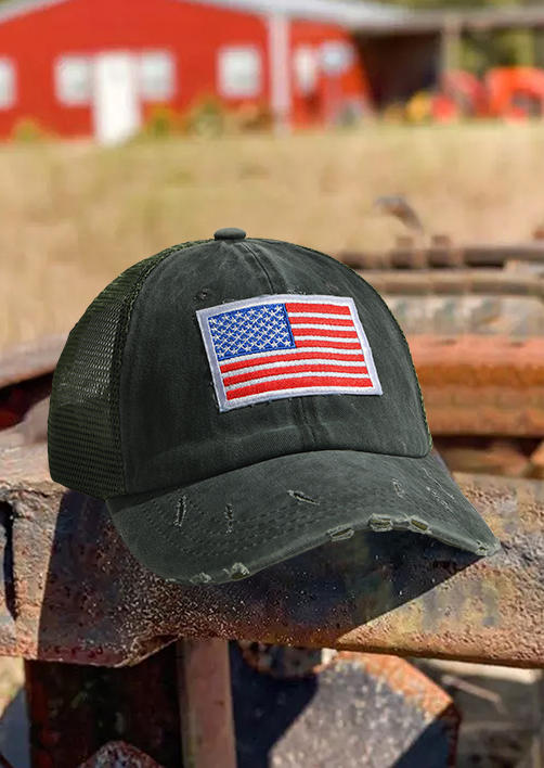 

American Flag Mesh Ripped Hollow Out Baseball Cap, Army green, SCM002065