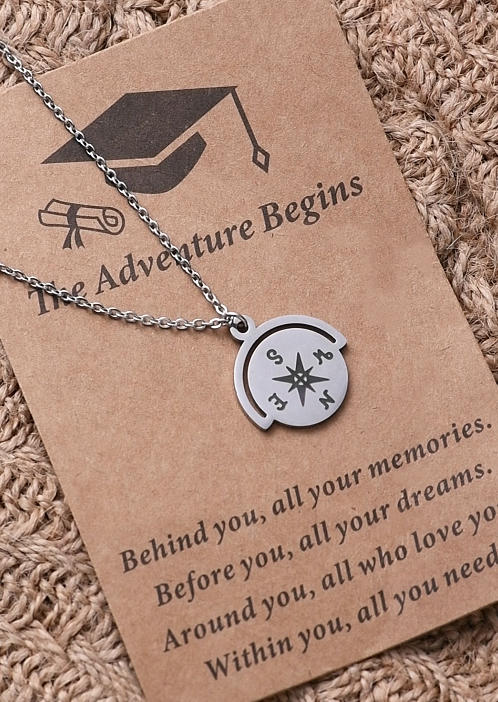 

Compass My Story Is Just Beginning Pendant Necklace, Silver, SCM002136