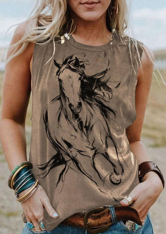 

Horse O-Neck Casual Tank - Brown, SCM002245