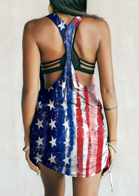 American Flag Drawstring Sleeveless Mini Dress