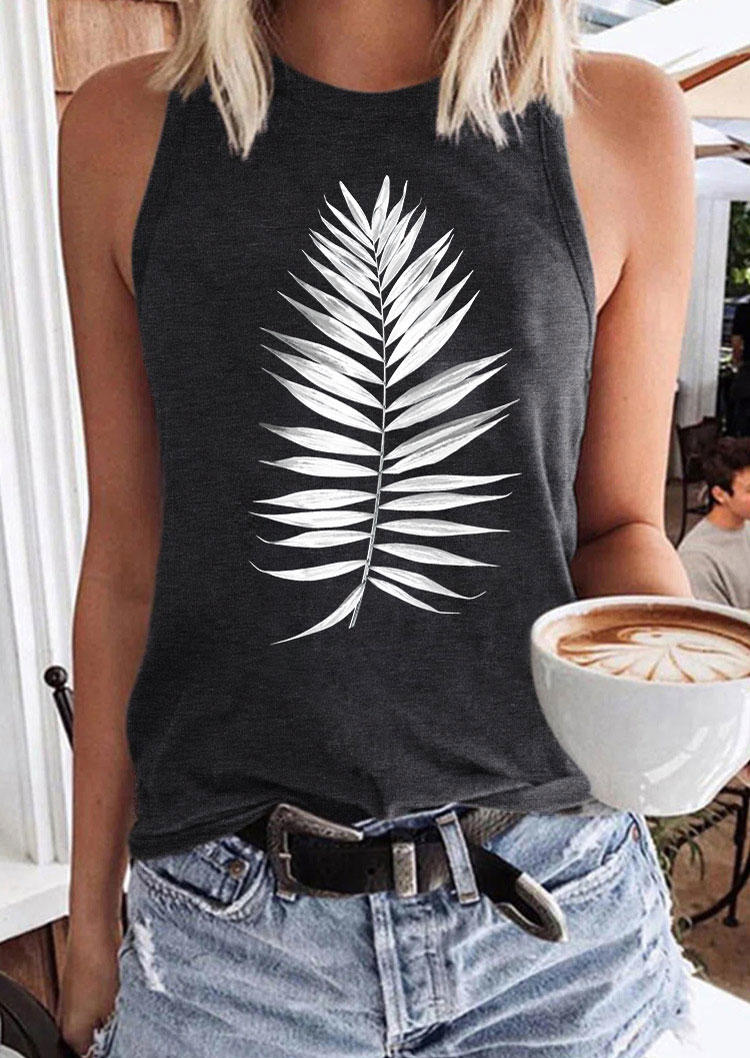 

Palm Leaf O-Neck Tank - Dark Grey, 536511