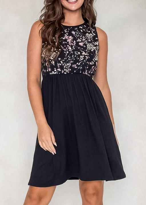 

Floral Ruffled Sleeveless Casual Mini Dress - Black, 536613