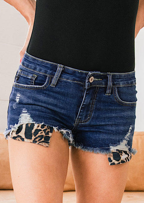 

Leopard Ripped Denim Shorts - Deep Blue, SCM001726